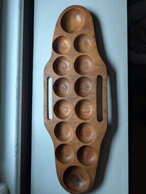 Vintage African Mancala Game Board Wooden Hand Carved With Handles